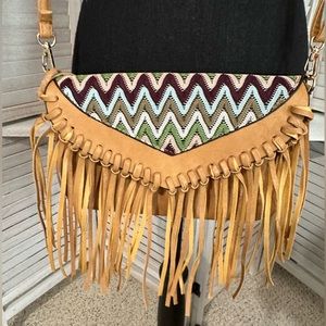 FRIDA Fringe Vegan Boho Knit & Fringe Accent Clutch / Crossbody Bag